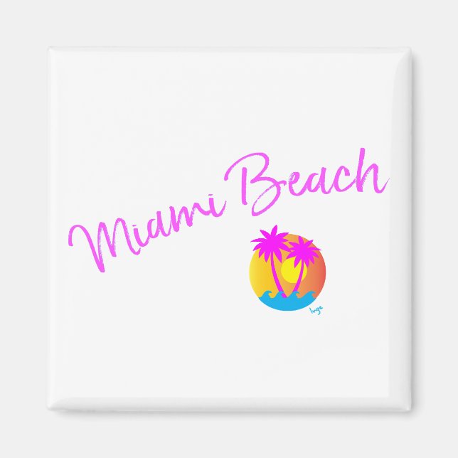 Imán Miami-Beach-logo-palmeras-solares-rosadas (Frente)