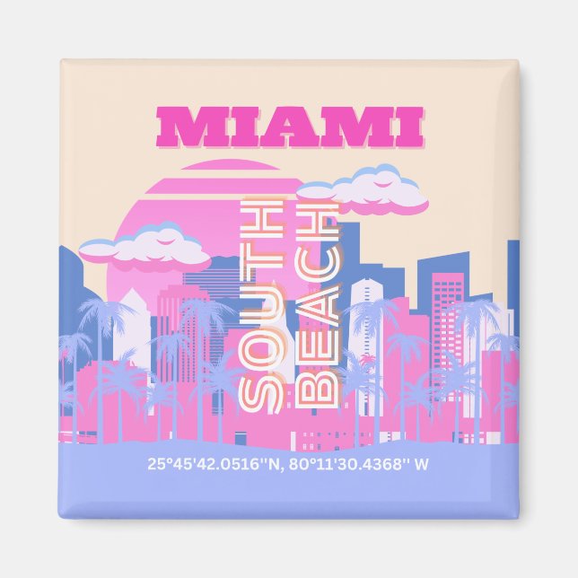 Imán Miami Beach, Miami Travel Art, Preppy (Frente)