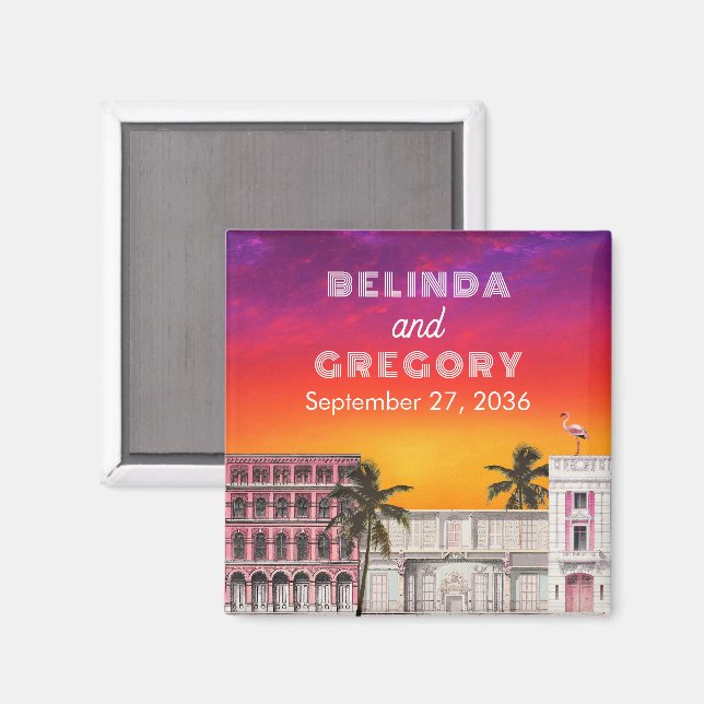Imán Miami Beach Rainbow Row Charleston Palm Wedding (Anverso/Reverso)