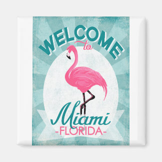 Imán Miami Florida Pink Flamingo - Viajes Retro Vintage