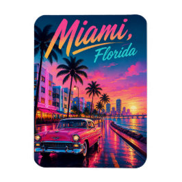 Imán Miami Florida Retro Neon Atardecer Viaje