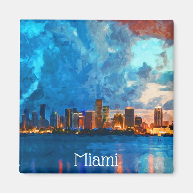 Imán Miami Florida Watercolor Cityscape View (Frente)