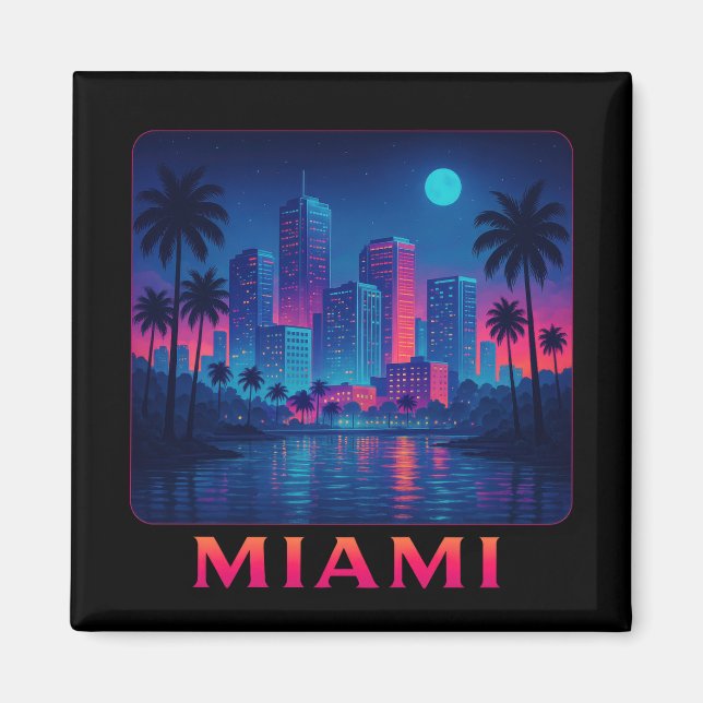 Imán Miami Moonrise - Neon Skyline (Frente)