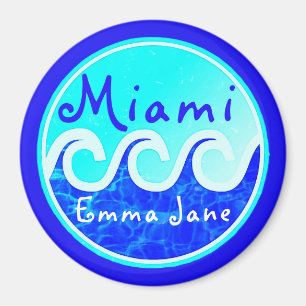 Imán Miami Ocean Waves Blue Sky Your Name