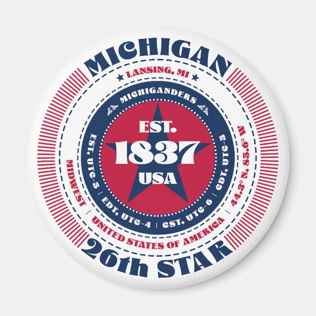 Imán Michigan Circle Typography Souvenir Magnet (Frente)