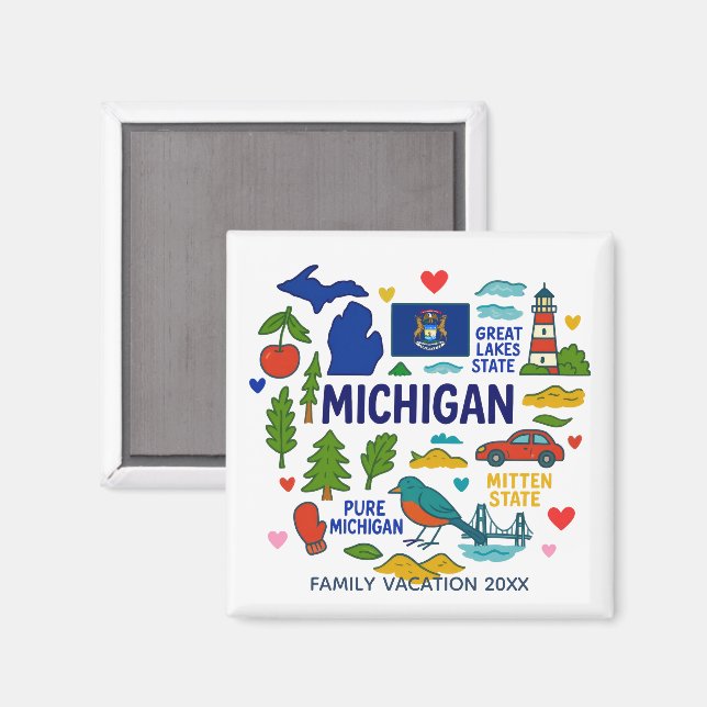Imán Michigan Custom Family Trip Keepsake (Anverso/Reverso)