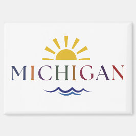 Imán Michigan Rainbow Text Sun and Waves Key Magnet