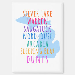 Imán Michigan Sand Dunes Rainbow Text Magnet