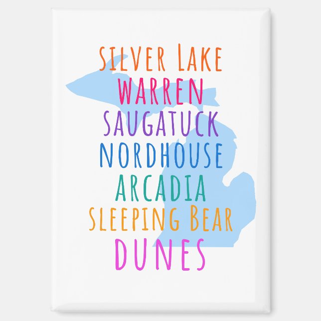 Imán Michigan Sand Dunes Rainbow Text Magnet  (Anverso)