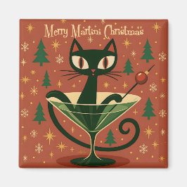 Imán Mid Century Black Cat Merry Martini Christmas