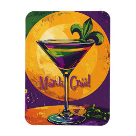 Imán Mid Century Mardi Gras Sunset Fleur De Lis Martini