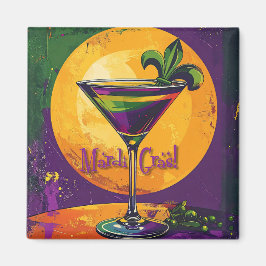 Imán Mid Century Mardi Gras Sunset Fleur De Lis Martini