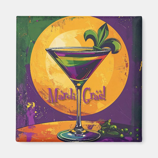 Imán Mid Century Mardi Gras Sunset Fleur De Lis Martini (Frente)