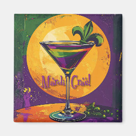 Imán Mid Century Mardi Gras Sunset Fleur De Lis Martini