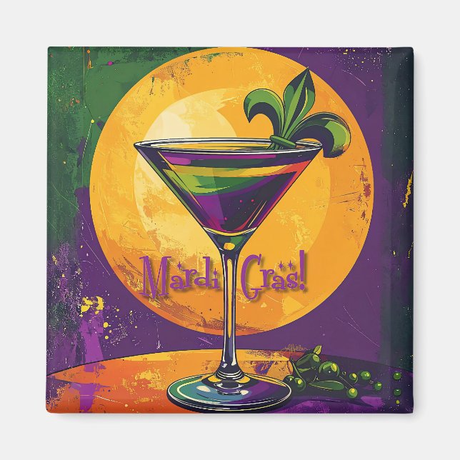 Imán Mid Century Mardi Gras Sunset Fleur De Lis Martini (Frente)