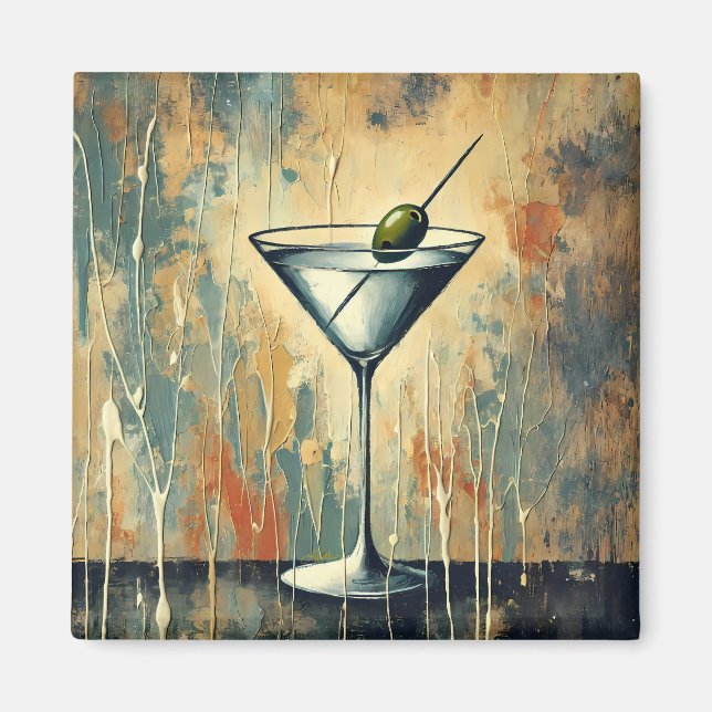 Imán Mid Century Mixed Media Martini Art (Frente)
