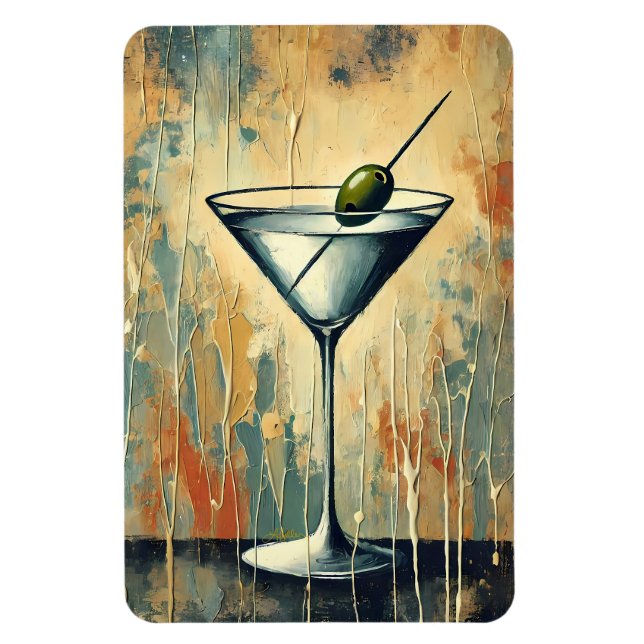 Imán Mid Century Mixed Media Martini Art (Vertical)