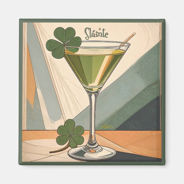 Imán Mid Century Modern Art Shamrock Martini Sláinte!  (Frente)
