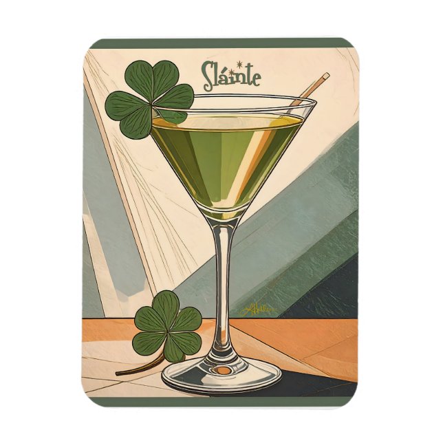 Imán Mid Century Modern Art Shamrock Martini Sláinte!  (Vertical)