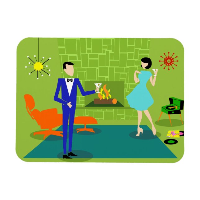 Imán Mid Century Modern Couple Flexible Magnet (Horizontal)