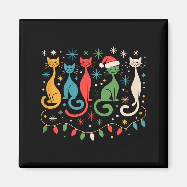 Imán Mid Century Modern Look Cats Xmas Retro 50s 60s  (Frente)