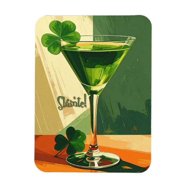 Imán Mid Century Modern Shamrock Martini Sláinte!  (Vertical)