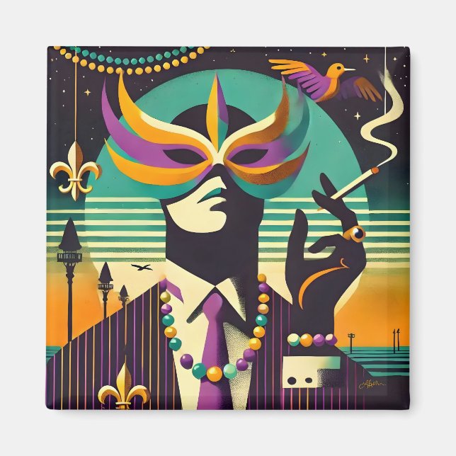 Imán Mid Century Retro 60s Mardi Gras The Smoking Man (Frente)