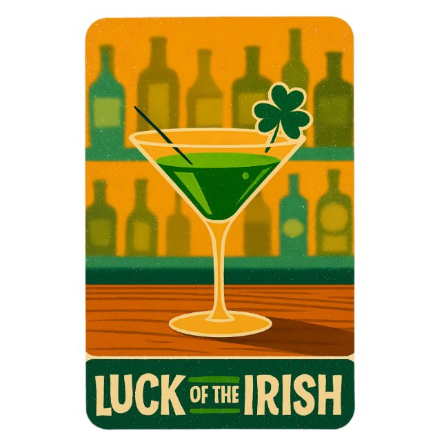 Imán Mid Century St. Patrick's Shamrock Martini Art (Vertical)
