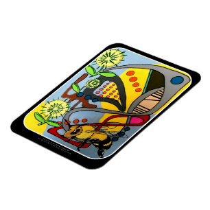 Imán "MidCentury Mod Resumen Garden Bee"