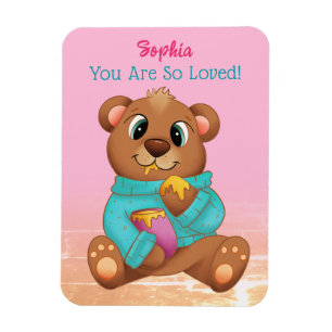 Imán Miel de oso lindo comiendo, nombre/mensaje del niñ