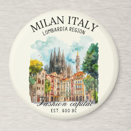 Imán Milan Italy Gift Idea – Watercolor City Landscape