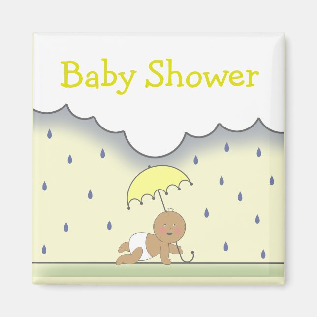 Imán Mimán Baby Shower Neutral Amarillo - Lluvia y para (Frente)