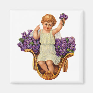 Imán Mimán de flores cherub y púrpura