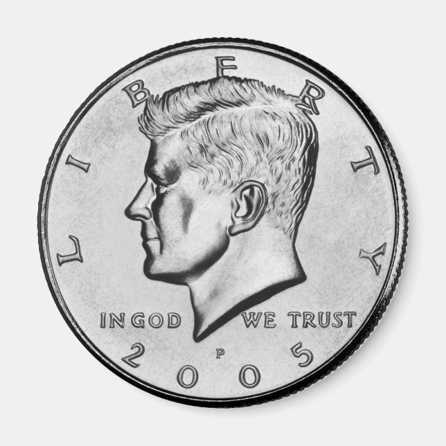 Imán Mimán John F Kennedy Half Dollar Coin. (Frente)
