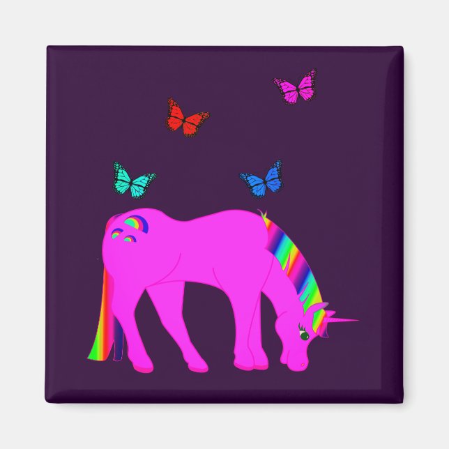 Imán Mimán morado de unicornio y mariposas (Frente)