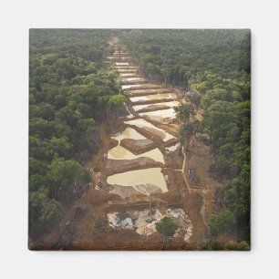 Imán Minería de oro aluvial. Selva tropical, Guyana.