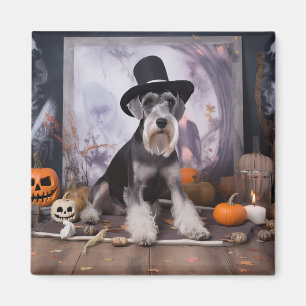 Imán Miniatura Schnauzer Calabazas Halloween Aterradora