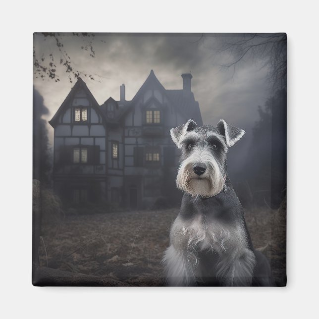 Imán Miniature Schnauzer Halloween Espeluznante (Frente)