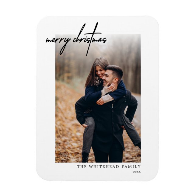 Imán Mínima tarjeta de Navidad Black Merry White (Vertical)