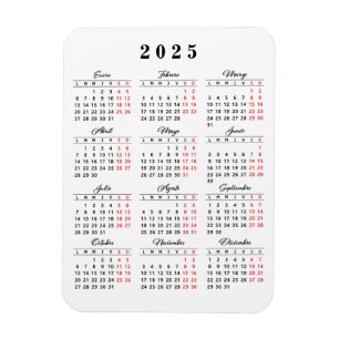Imán Minimal Calendar 2023 in Spanish White Black Red