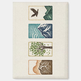 Imán Minimal Nature Set – Mountain & Tree Art