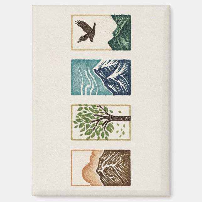 Imán Minimal Nature Set – Mountain & Tree Art (Anverso)