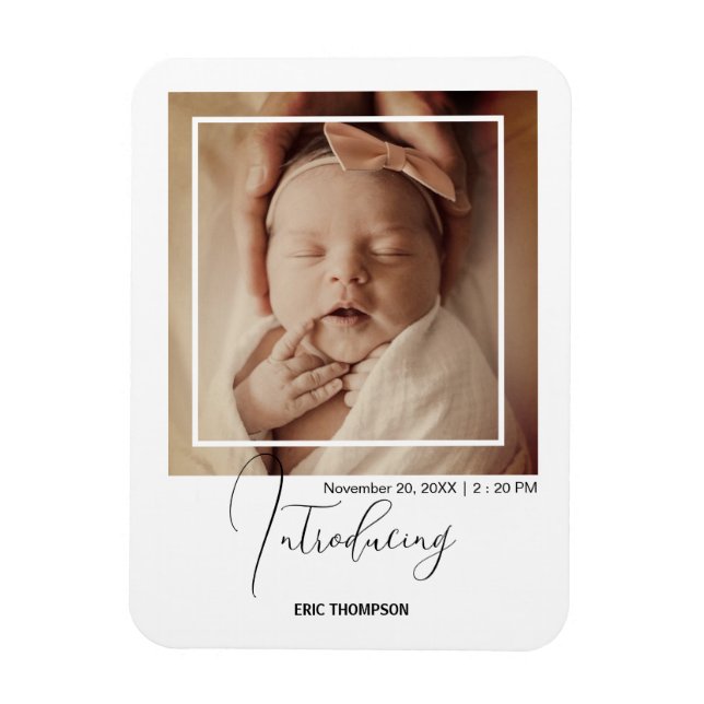 Imán Minimal Polaroid Photo Frame Birth Announcement  (Vertical)