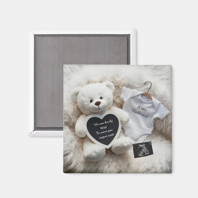 Imán Minimal white Neutral Pregnancy announcement gift (Anverso/Reverso)