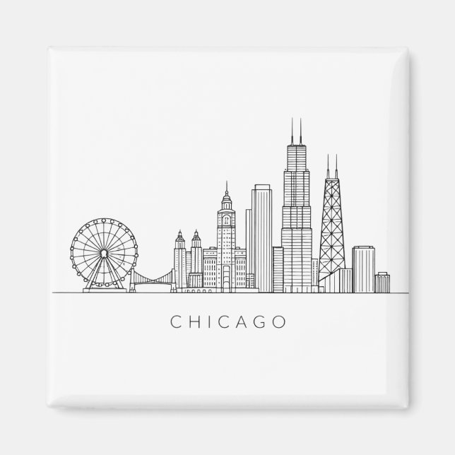 Imán Minimalist Chicago Skyline Line Art (Frente)