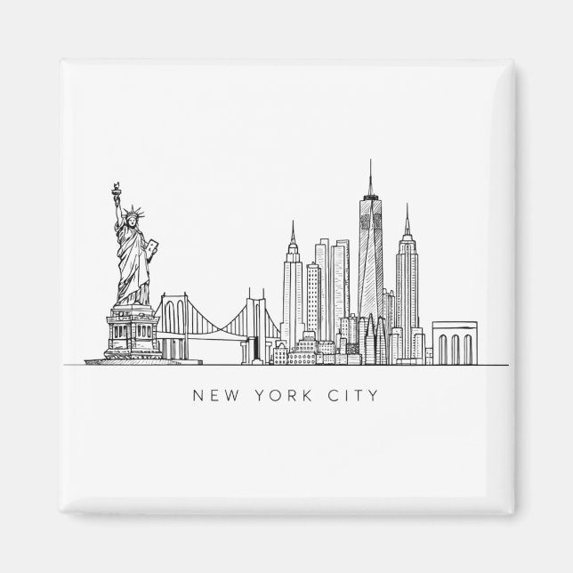 Imán Minimalist New York City Skyline Line Art (Frente)