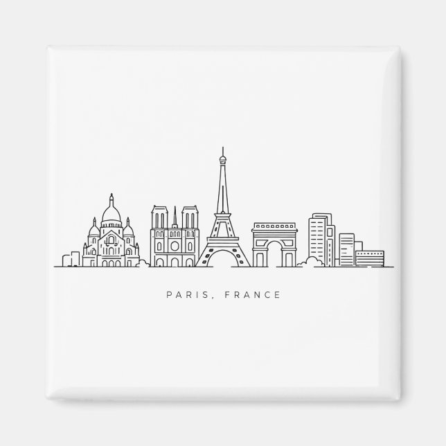 Imán Minimalist Paris France Skyline Line Art (Frente)