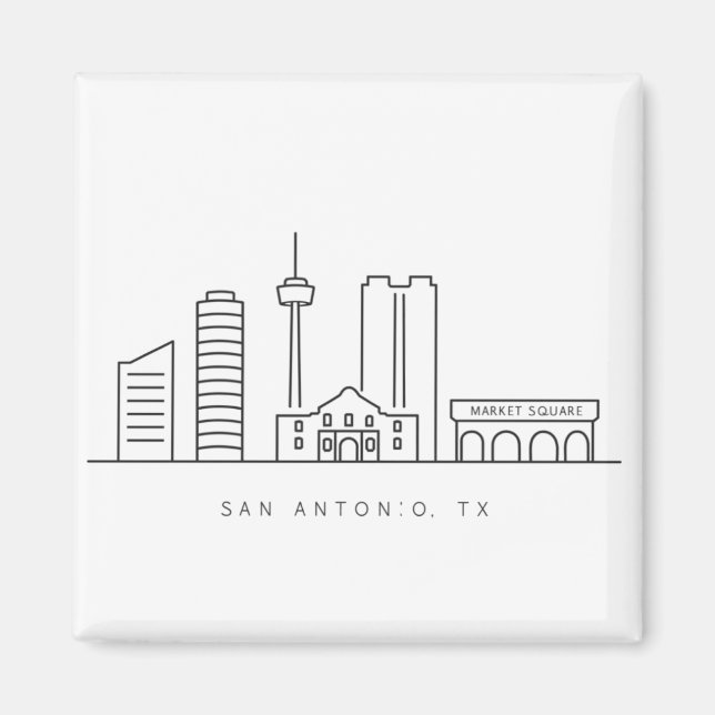 Imán Minimalist San Antonio Skyline Line Art (Frente)