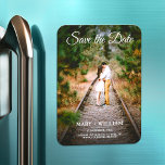 Imán Minimalist Trendy Replace Photo Save The Date Card<br><div class="desc">Elegant photo for wedding anniversary. You can easy replace your photo on save the date template. The engagement wedding invitation photo card Magnets . Budget event card for memories. Simple and stylish save the date engagement card. Want this design on a card, card stock thicker paper? Check out our Save...</div>