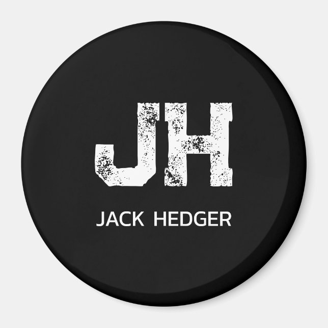 IMÁN MINIMALIST WHITE TWO LETTER MONOGRAM NAME BLACK (Frente)